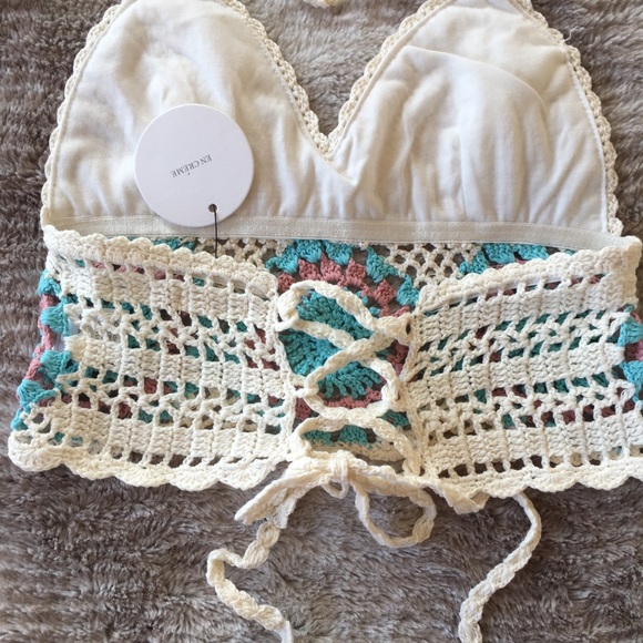 BOHO FESTIVAL Crochet Crop Halter Top SMALL S NEW - Picture 3 of 8